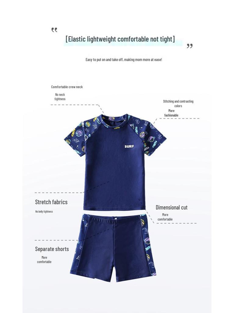 Boys' Sun Protection Split Swimsuit Set 2025 - Swim Trunks for Kids In S, M, L; Hot Spring Style.