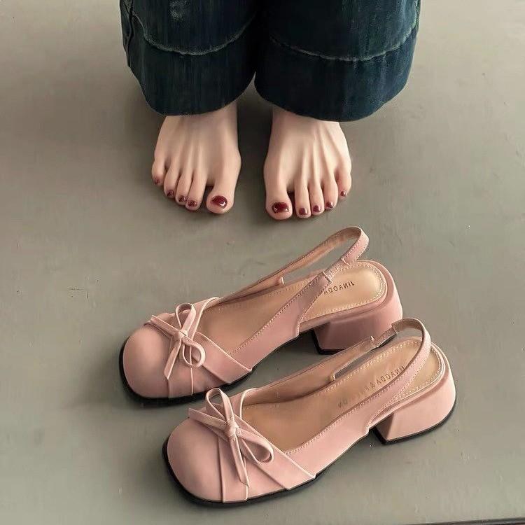 Temperament women's sandals bow hollow bag head sandals 2025 summer new gentle and sweet back empty low heels