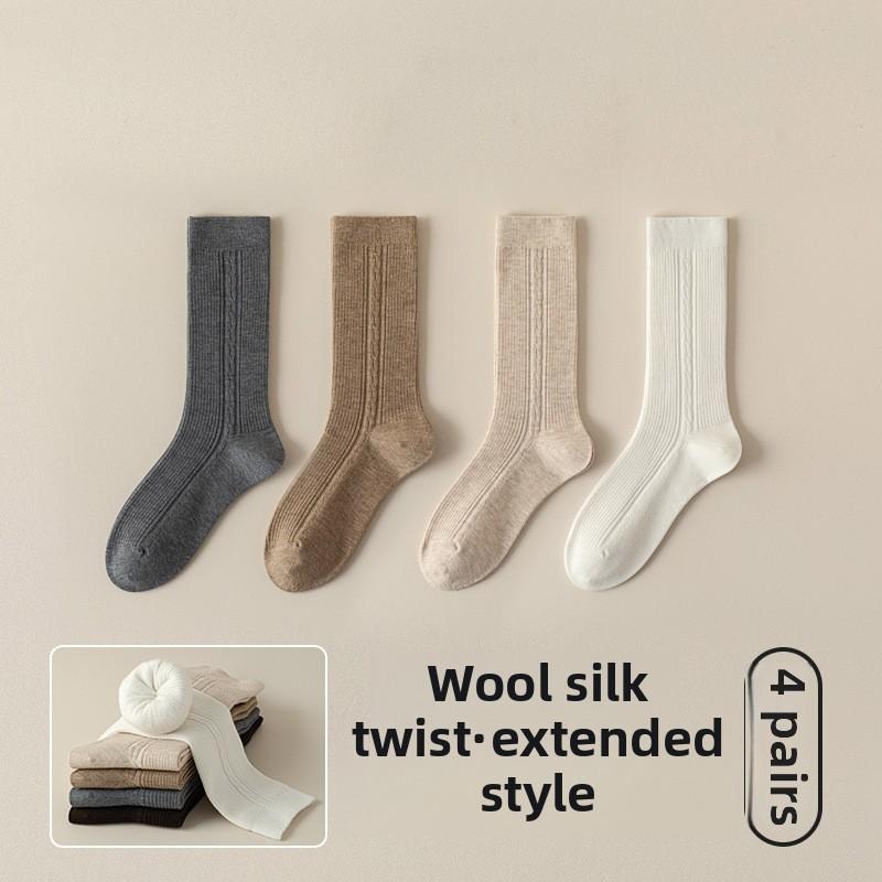 

4 пары женских длинных шерстяных носков осень/зима без косточек 4 Pairs