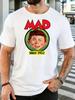 Unisex Vintage Mad Boy Cartoon Porträt Grafik Baumwolle Kurzarm T-Shirt Rundhalsausschnitt Weich Männlich Sommer Lässig Atmungsaktiv Streetwear Oberteil