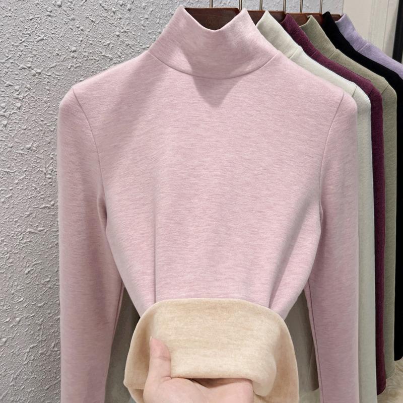 Warm Fleece Turtleneck Bottoming Shirt Women's Inner Turtleneck Winter Fleece Thickened Silk Cashmere Heating Women's Warm Top