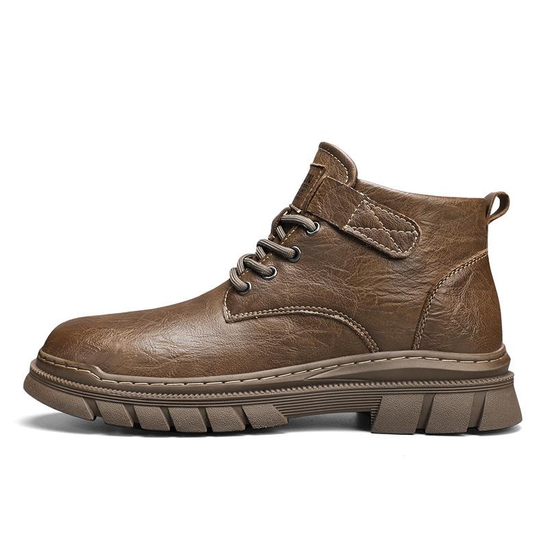 Autumn New Martin Boots Winter Velvet Warm High-top Tooling Leather Boots Medium-top British Casual Leather Shoes