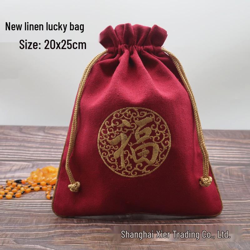 "Extra Large Embroidered Linen Drawstring Bag for Storage and Gifting"