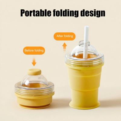 Taza para Hacer Bolas de Hielo 2 en 1 Plegable de Silicona Taza de Hockey sobre Hielo con Pajita y Tapa Plegable Fácil Desmoldeo Cubitos de Hielo Esféricos para Whisky Cócteles