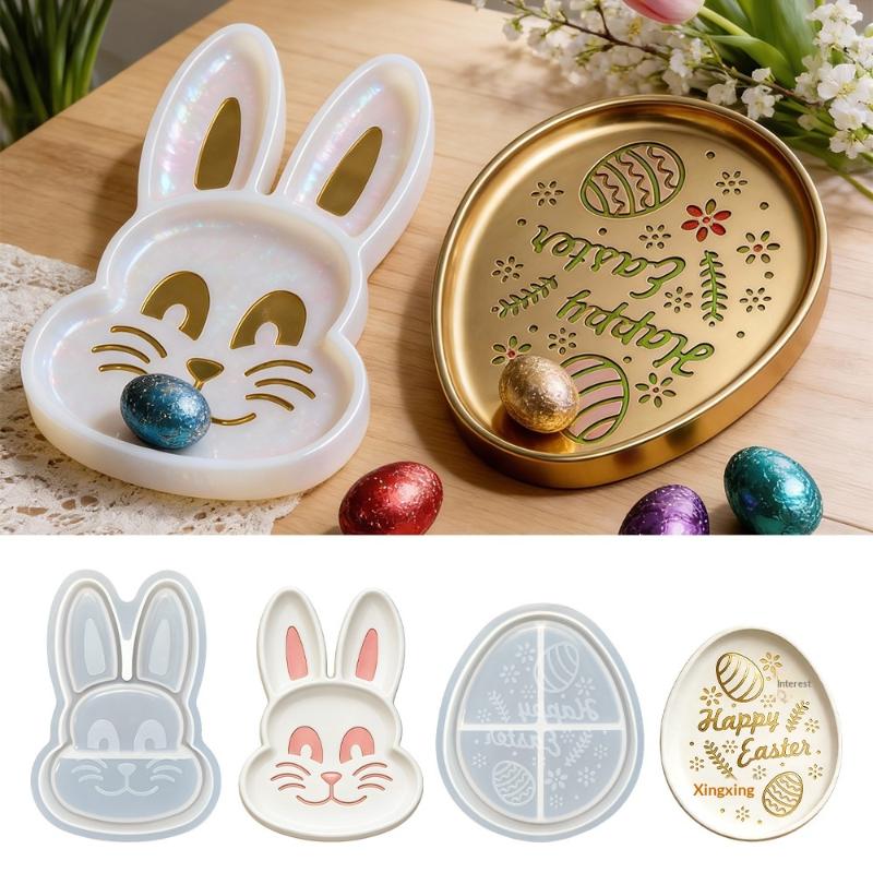 Egg Shape Tray Silicone Mold Diy Handmade Rabbit Coaster Storage Plate Plaster Concrete Resin Molds Craft Making Home Decor Tool