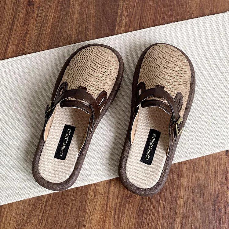 Boken shoes summer breathable mesh shoes one foot pedal linen bag head half slippers women wear lazy cool slippers in summer