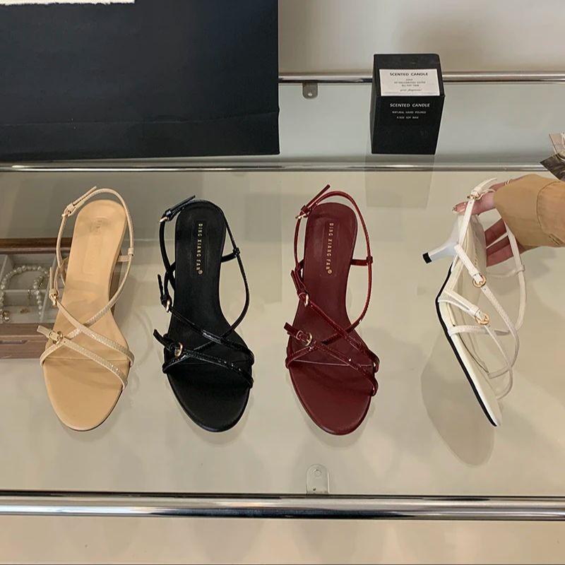 Fashion Bailamos Brand Wowen Sandals Stiletto Heels Shoes Luxury Female Cross-tied Footwear Fashion Round Toe Ladies Medium Heels Pumps