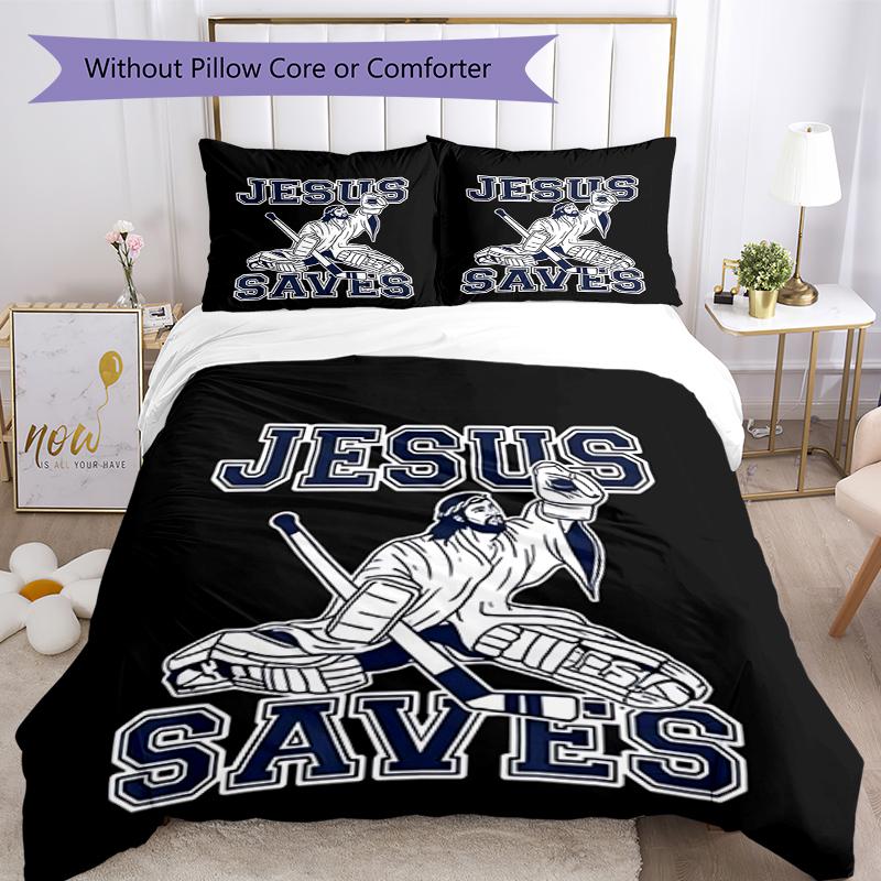 3pcs Ice Hockey Bedding Set Duvet Cover Closure Includes 1 Duvet Cover & 2 Pillowcases, Soft and Comfortable for All Seasons.