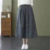 Spring and Autumn Women's Medium-length Casual Cotton Skirt, Loose Fit, Elastic Belt and Pockets