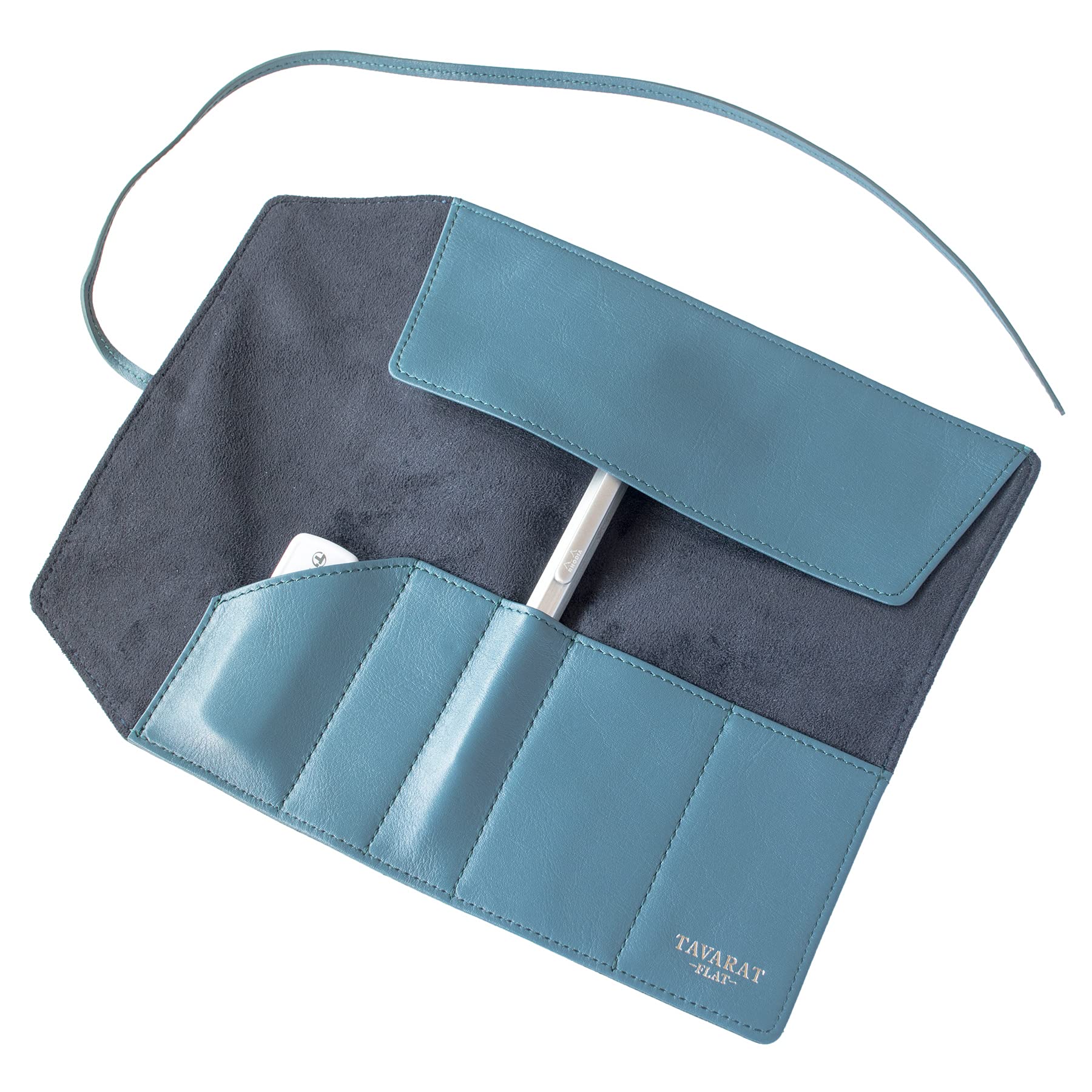 

Tabarat Карандаш Настоящий Премиум Ролл Карандаш Плоская Серия Мужской Чехол, Кожа, Унисекс, Чехол, (Синий дым)