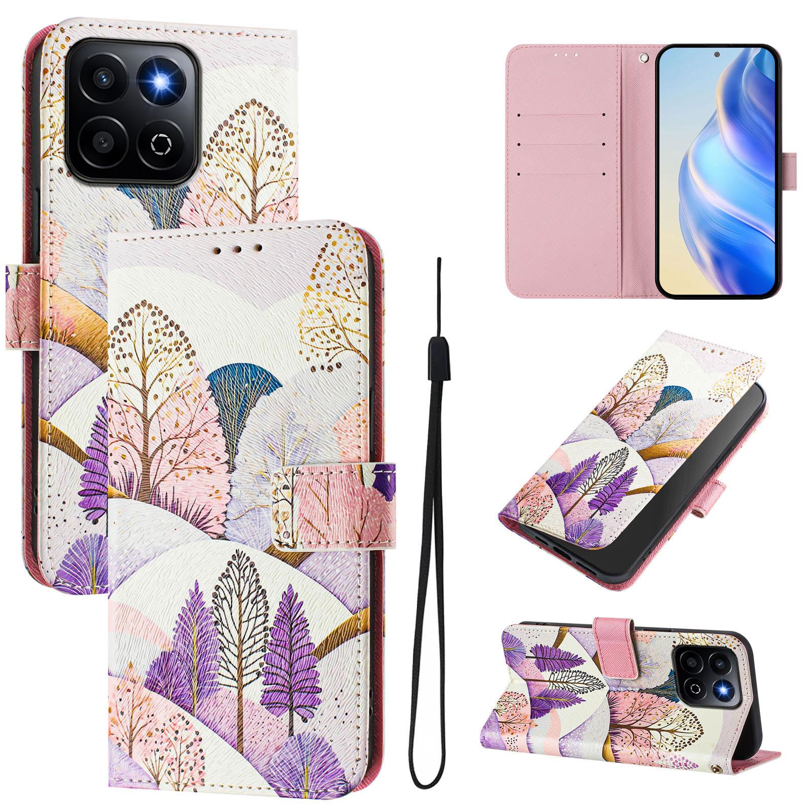 

For Honor 200 Smart 5G/Honor X7c 4G/Honor X7c 5G Case Pattern Printing Wallet Phone Cover with Strap Tree