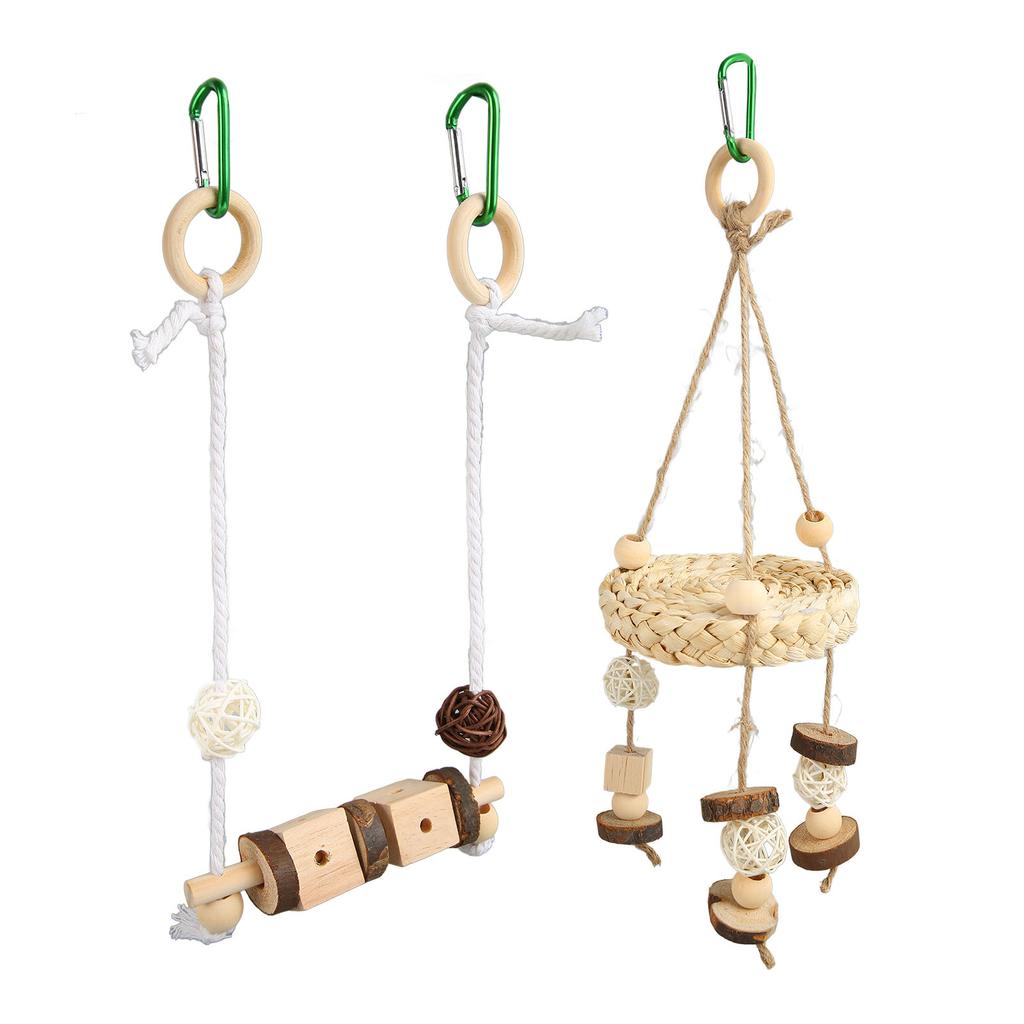 Parrot Swing Hanging Toy Funny Logs Rattan Balls Cotton Rope Bird Corn Husk Swing Toy for Finch