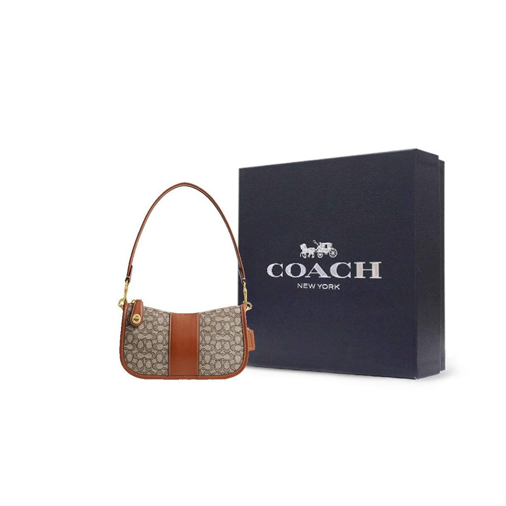 Coach Swinger 20 Classic Monogram Fabric And Leather Mahjong Bag Women Handbag Brown CM509-B4TA7