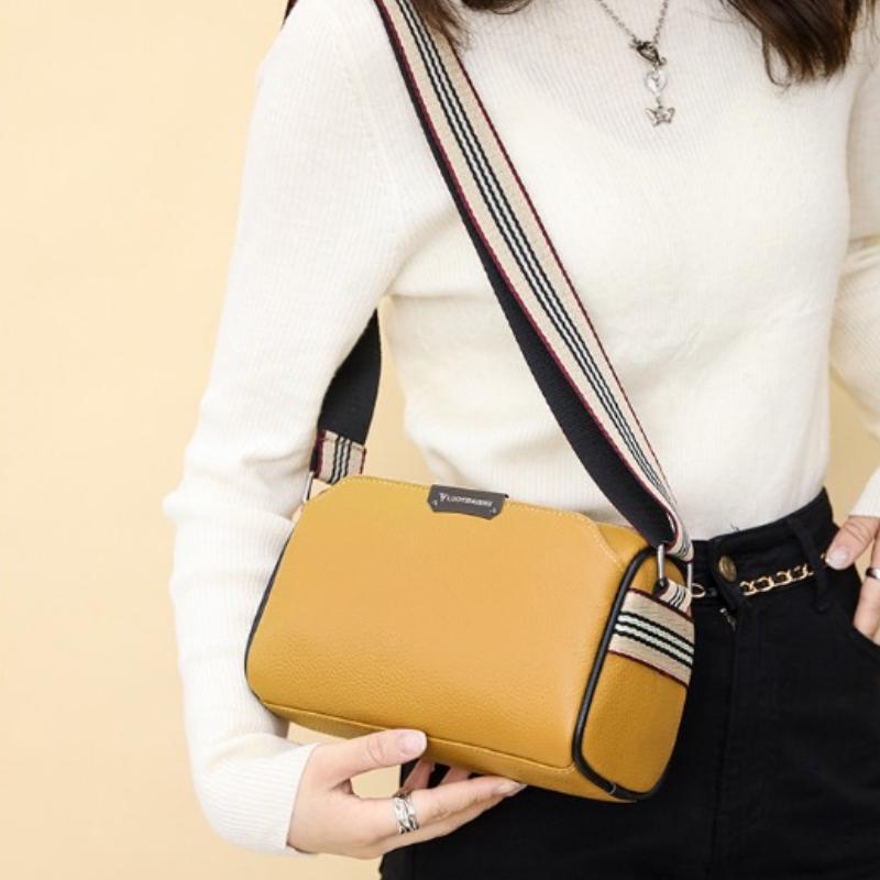 New Arrival Women's Top Grain Leather Mini Bag - Color Block Crossbody Shoulder Bag with Spacious Design for Casual & Trendy Outfits