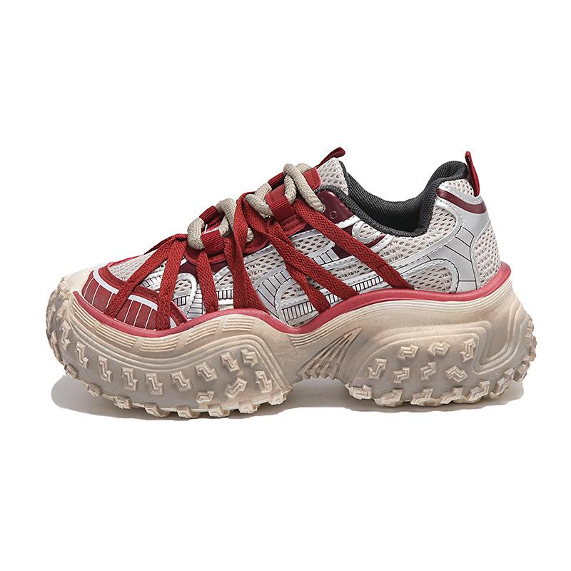 Niche design dirty dad shoes women's summer 2025 mesh breathable heightening retro non-slip tire sneakers