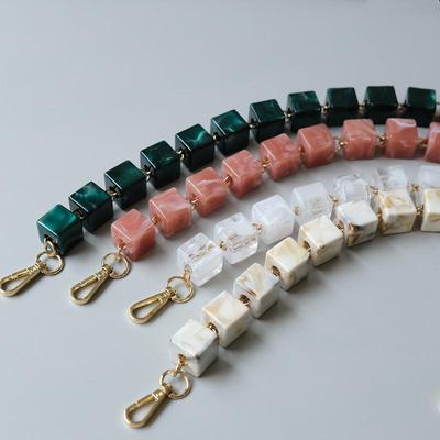 New Woman Bag Accessory White Beige Acrylic Resin Square Beads Parts Handcrafted Wristband Women Replacement Bag Handle Chain