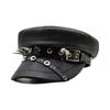 Elegant PU Leather Beret Hat with Rivet Studded Hat Belt for Fashion Comfortable Wear for Autumn Winter Punk Headwear