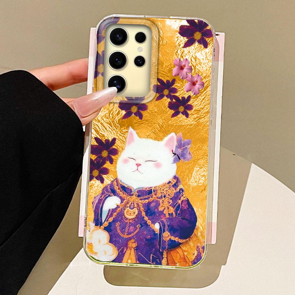 

Ретро Фиолетовый Кот Цветок Женский Девушка Вихревая Текстура Чехол для Телефона для Samsung Galaxy S25 Edge S24 S23 S22 S21 S20 FE Plus Ultra Чехол Samsung Galaxy S22 Plus белый