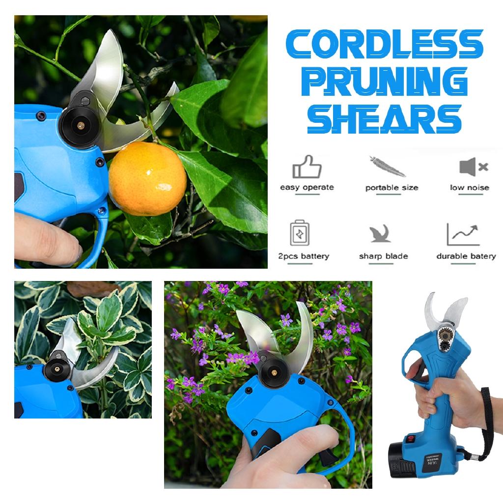 16.8V Rechargeable Electric Pruning Scissors Pruning Shears Garden Pruner Secateur Branch Cutter Cutting Tool With 2x Battery