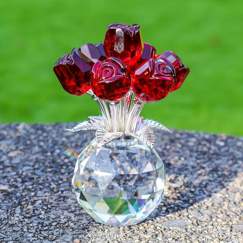 Crystal Flowers Colorful Rose Romantic Love Home Decor Flower Collectible Figurines Crystal Statue for Wife Mom Women Mothers