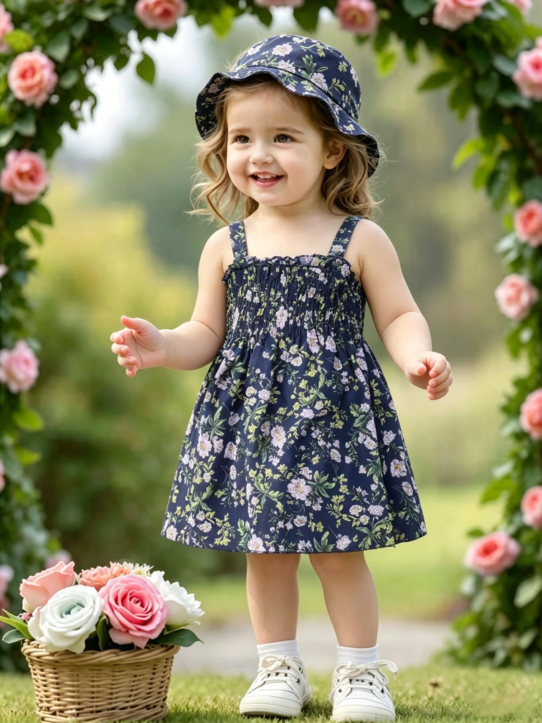 Summer Toddler Girls Floral Spaghetti Strap Dress, Loose Country Vacation Princess Dress 1-2Y разноцветные