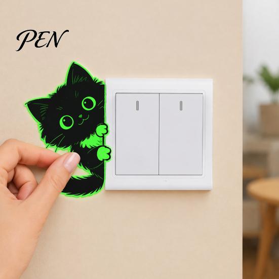 Self Adhesive Socket Decals Glow in The Dark Black Cat Wall Sticker, Luminous Self-Adhesive Light Cute Switch Decal, Decorative Room Decor for Bedroom