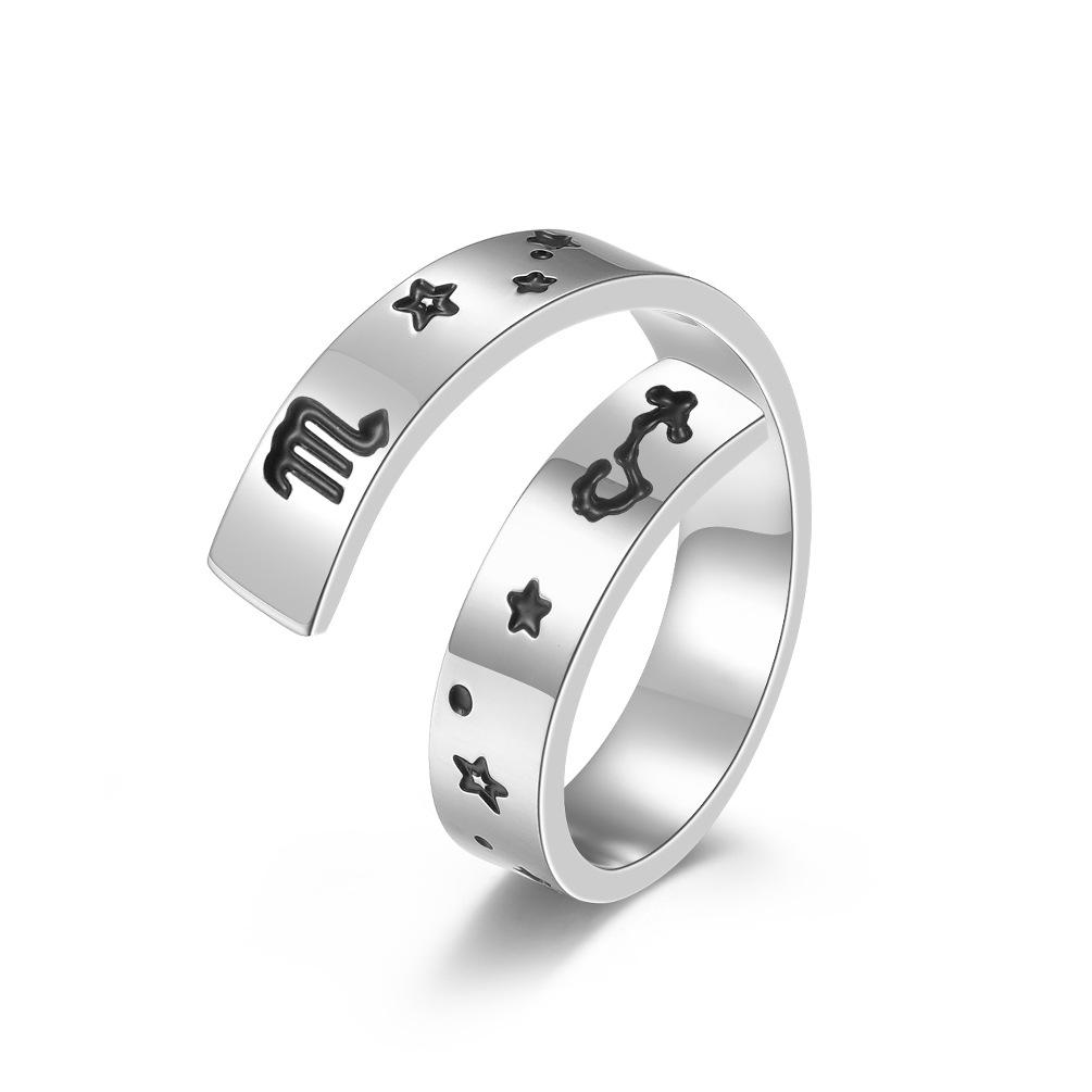 Neutral Cold Wind Twelve Constellations Adjustable Opening Titanium Steel Ring Stainless Steel Ring