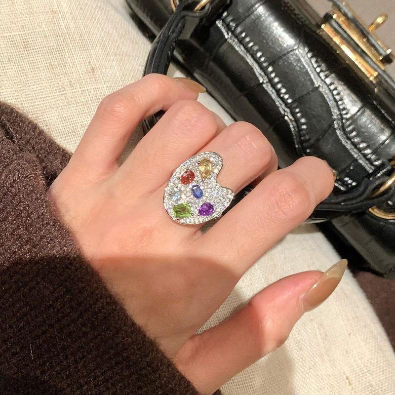 

Classic Light Luxury Full Diamonds Color Palette Sets Exquisite Art Necklace Stacking Style Ring Banquet Gift