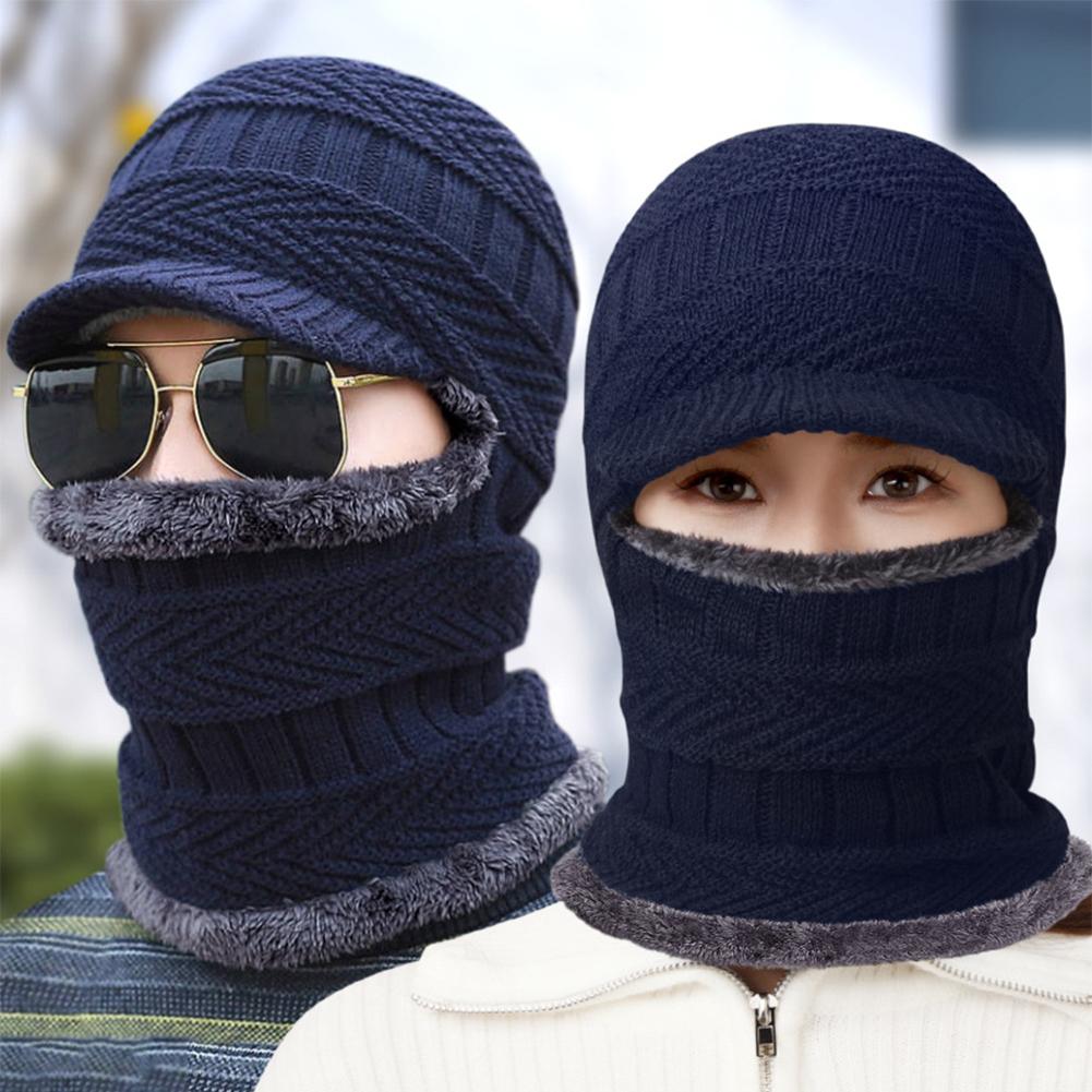 Winter Adult Women Casual Thick Warm Fleece Windproof Riding Beanie Cap Balaclava Hooded Neck Warmer Hats Cap Mask