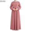 Rochie lejeră cu mânecă lungă, de culoare uni, cu gât rotund