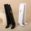 Krazing Pot Cow Split Skin Microfiber Pointed Toe Thin High Heels Size 46 Size 45 Slip on Plus Size Women Keep Warm Over-the-knee Boots