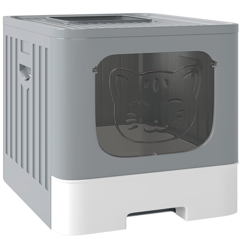 Cat Litter Box, Sliding Drawer, Lid, 2 Adjustable Doors, Detachable Scoop, 48 x 38 x 38.5 cm, Grey