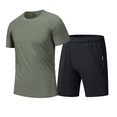 Men's Quick-drying Short-sleeved Shorts Suit Men's Leisure Sports Running Fitness T-shirt  Shorts 2 Pcs Set