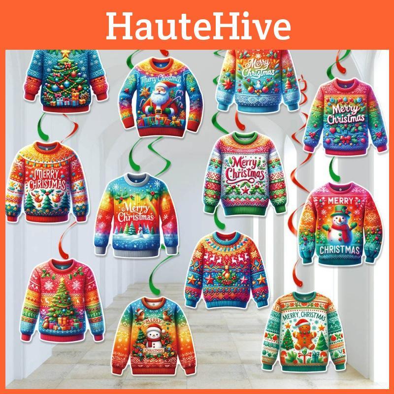 Ugly Themed Sweater Christmas Party Spiral Hang Ornaments Winter Festivities