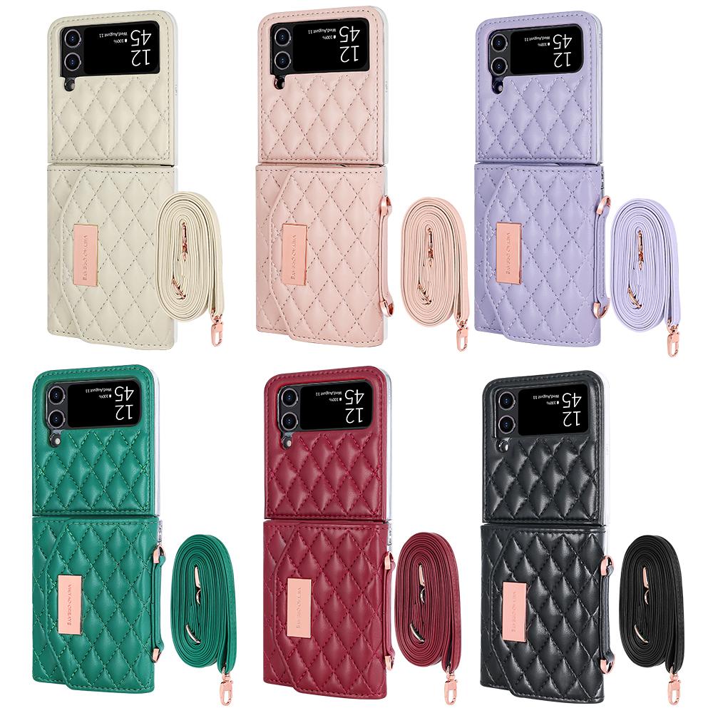 Z Flip 7 Leather Wallet Phone Cases with Cross Body Strap, Gilrs Purse Phone Case for Samsung Galaxy Z Flip 6 5 4 3, Pink