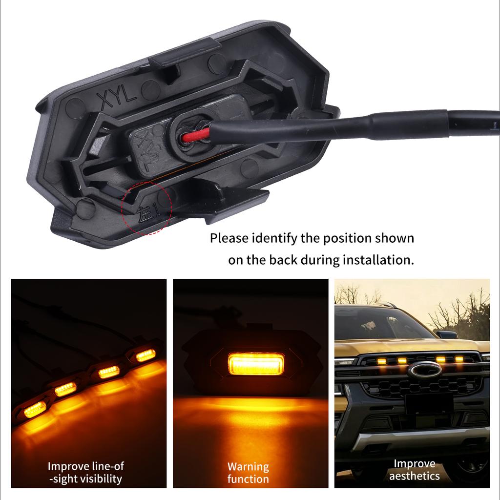 4PCS Grill Led Lights Compatible with 2023-2025 Ford Everest Bright Amber LED Grill Lights Waterproof Front Grill Trim Lamps