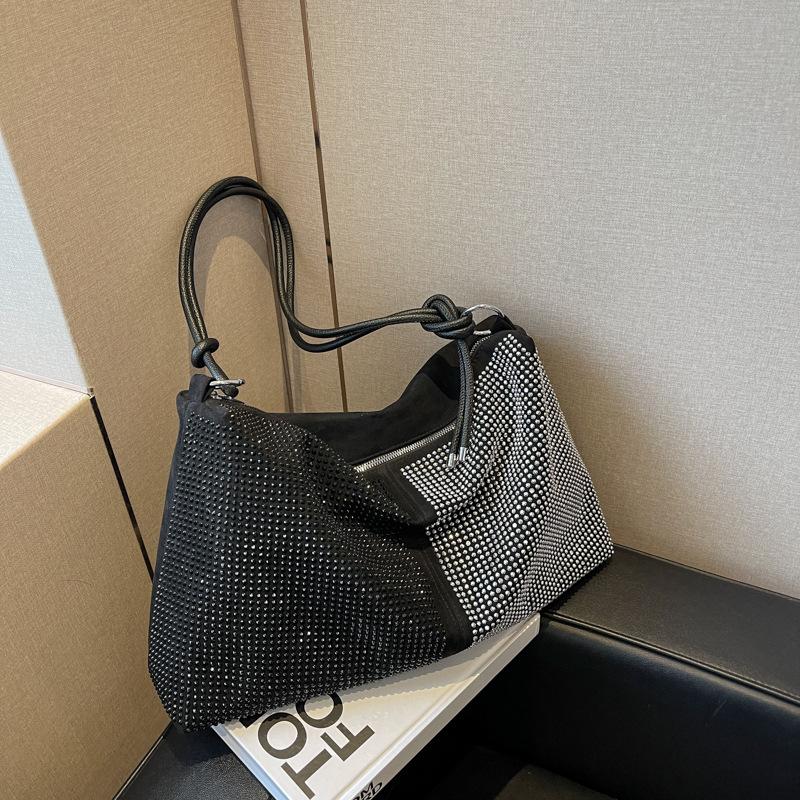 New women's bag, rhinestone tide silver flash diamond, fashionable large capacity diamond-encrusted shoulder hand-held underarm bag, king bag for wome