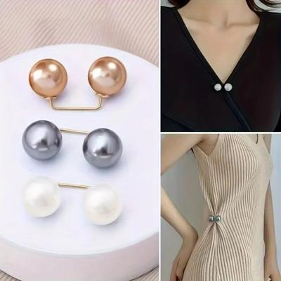 3/6/8PCS Non-Slip Pearl Brooch Adjustable Collar Clip Waist Fastening Pins  Dress Decoration