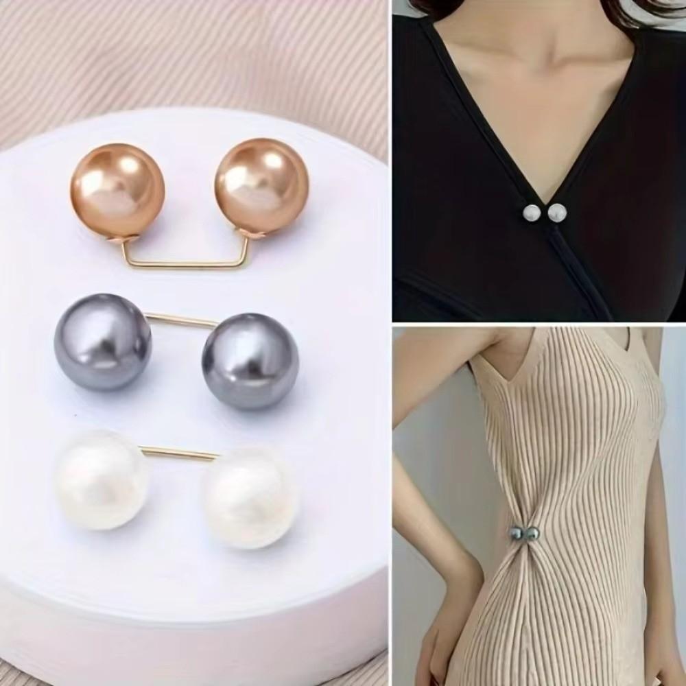 3/6/8PCS Double Head Pin Pearl Brooch Adjustable Collar Clip Non-Slip Waist Fastening Pins Multi-Purpose DIY Sewing Brooches