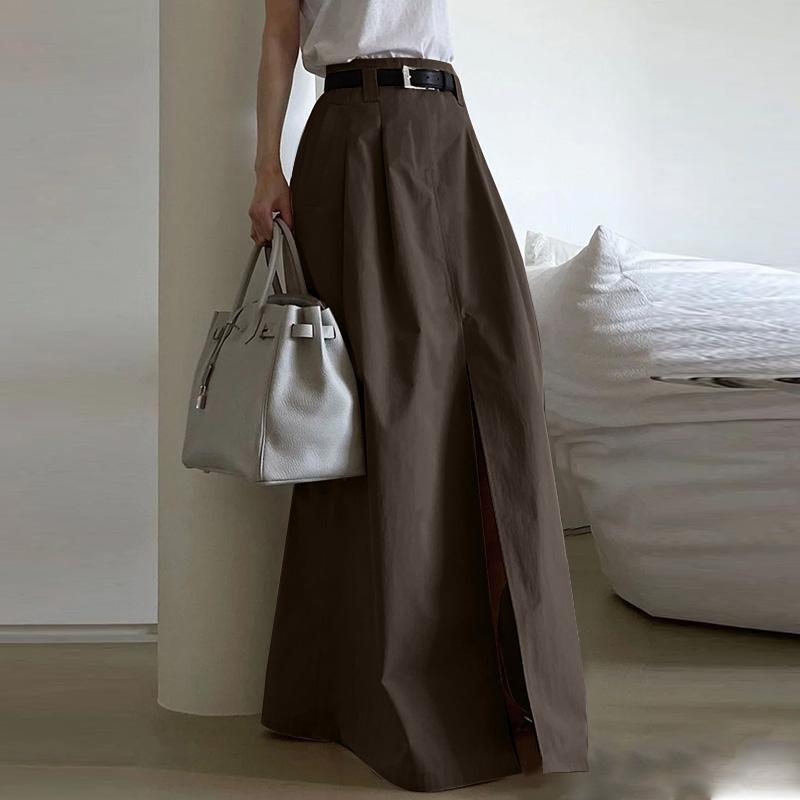 

ZANZEA Женская мода эластичный пояс карманы плиссированные свободные юбки А-силуэта 4XL коричневый