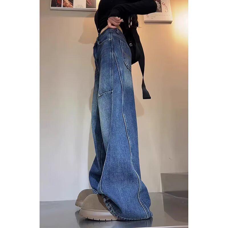 

Трендовые джинсы ретро с широкими штанинами и высокой посадкой для женщин - Осенняя коллекция XL: 155-165 cm, 121-131 jin