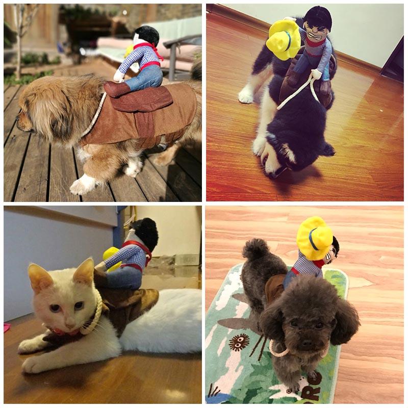 Dog Halloween Costume Cowboy Rider Costume for Small Medium Dogs Cats Funny Dog Clothes Party Suits for Holiday Christmas