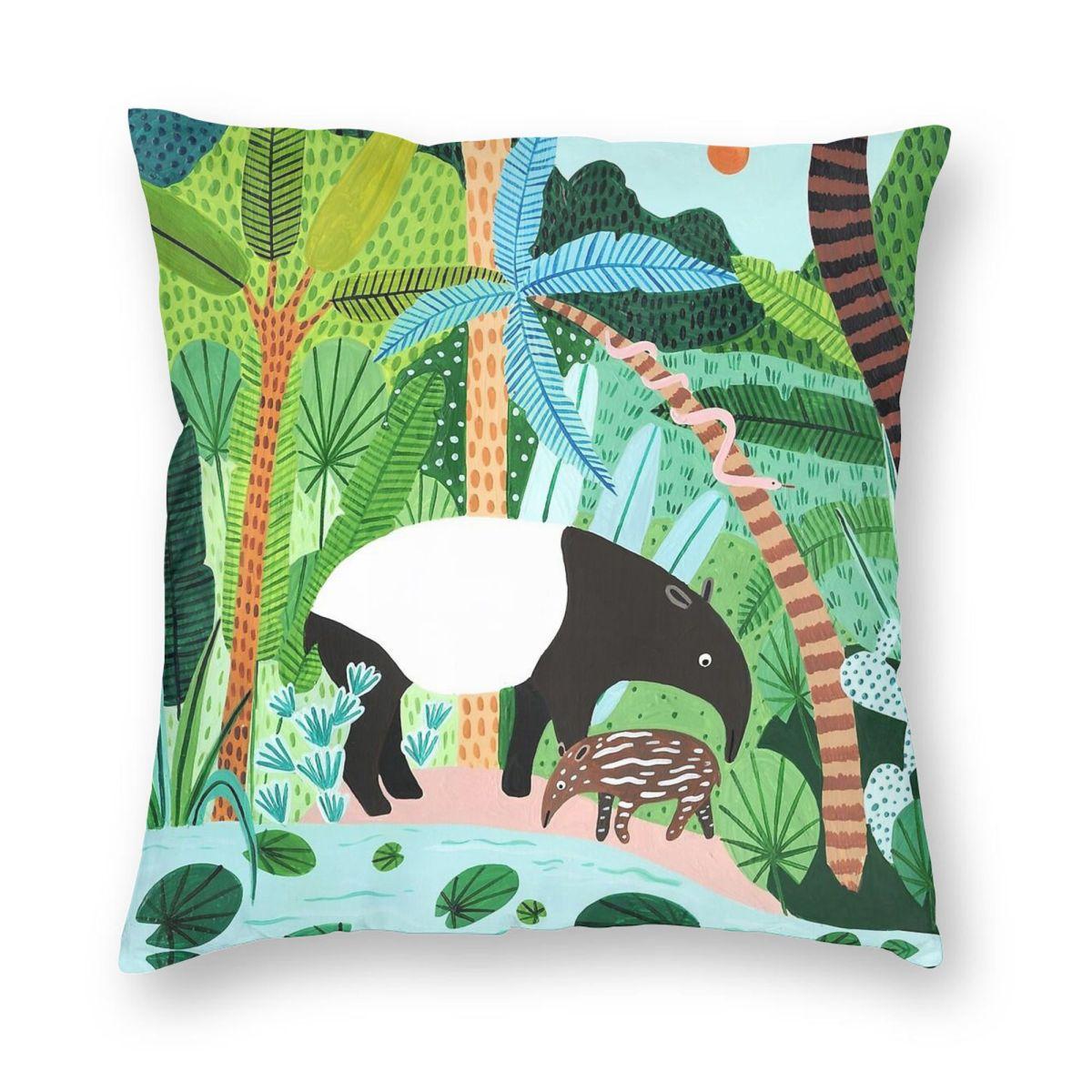 Malayan Tapir Baby Square Pillowcase Polyester Linen Velvet Creative Zip Decor Pillow Case Home Cushion Case 45x45 30x30cm