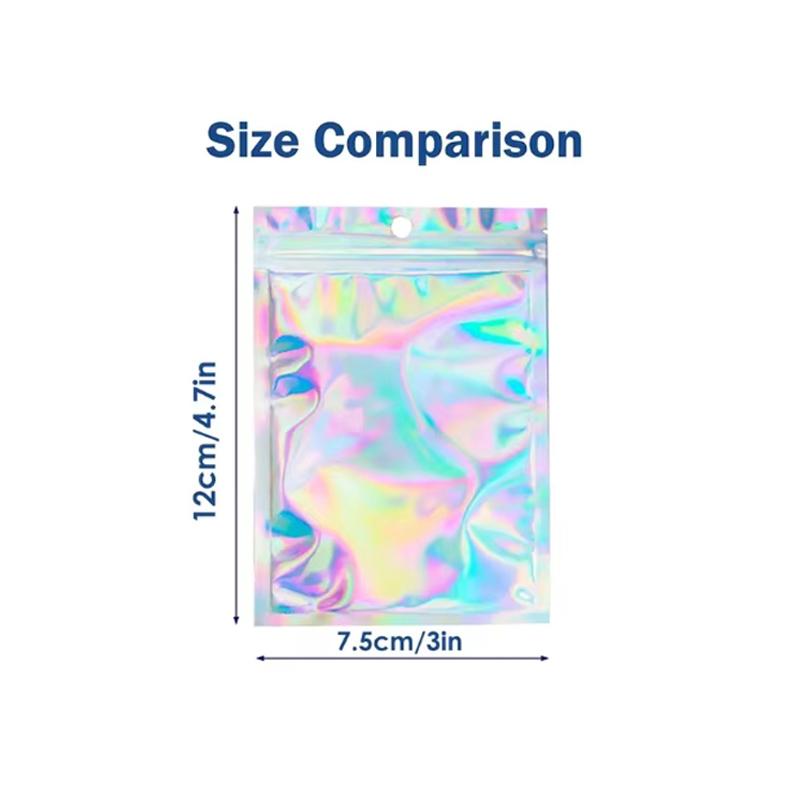 100pcs Holographic Resealable Mylar Bags Ziplock Candy Suger Tee Jewelry Beauty Storage Bag
