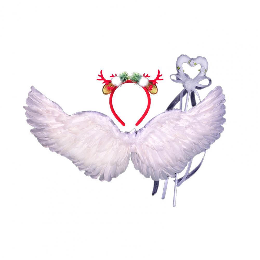 Cosplay Angel Wing Kids Angel Wings Set Angel Wings with Headband and Fairy Wand Faux Feather Cosplay Wings Halloween Cosplay