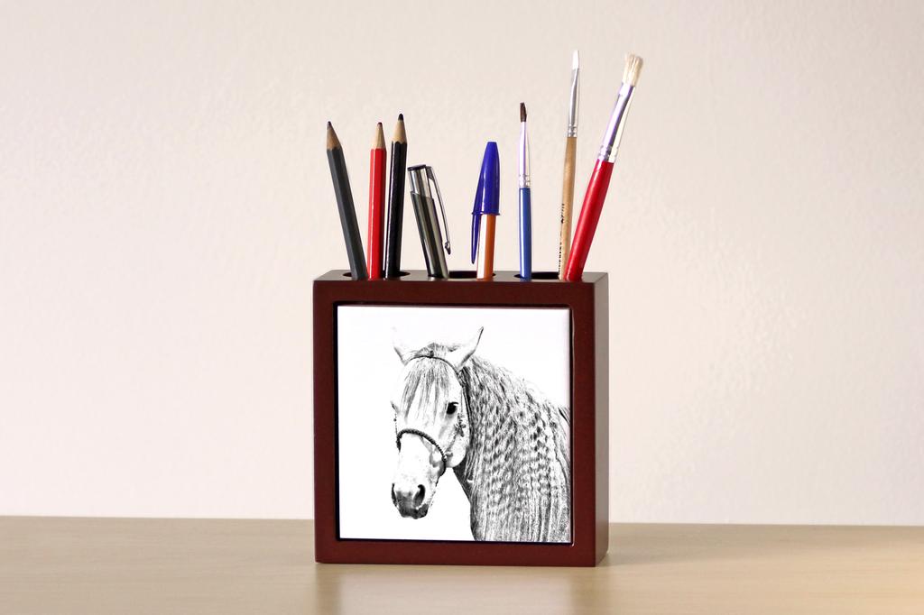 Azteca Horse – Pen holder with a horse, desk organizer with a print | Art-Dog