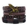 Hip Hop Trend Wood Bead Bracelet PU Leather Eagle Alloy DIY Bracelet 4-piece Set Hand-woven Multi-layer Leather Bracelet