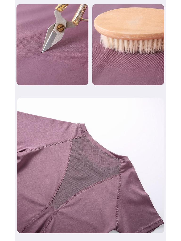 Women's Summer Sports Tops: Loose-Fit Short-Sleeve T-Shirts for Running, Fitness, Pilates, Yoga with Mesh Detailing