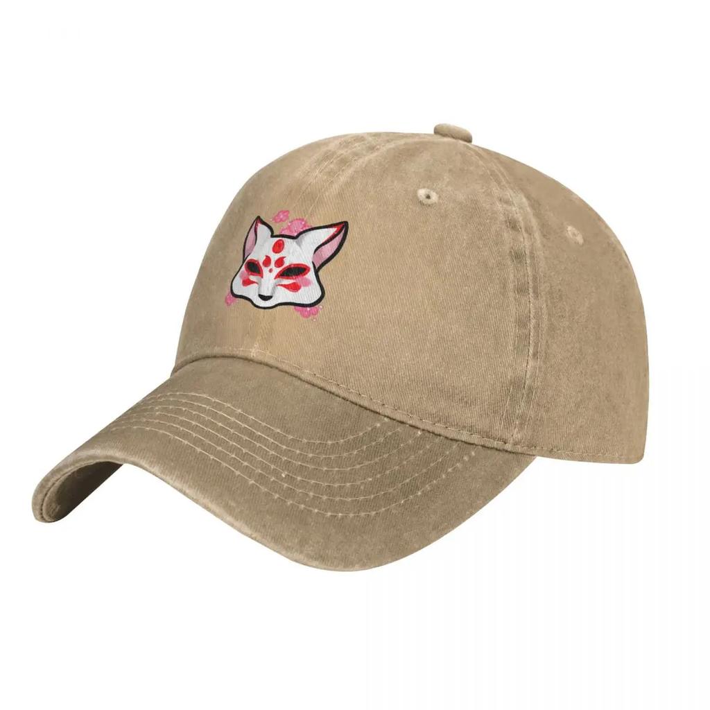 Kitsune Fox Mask Baseball Cap Japanese Style Cotton Adjustable Casual Adults Sports Hat