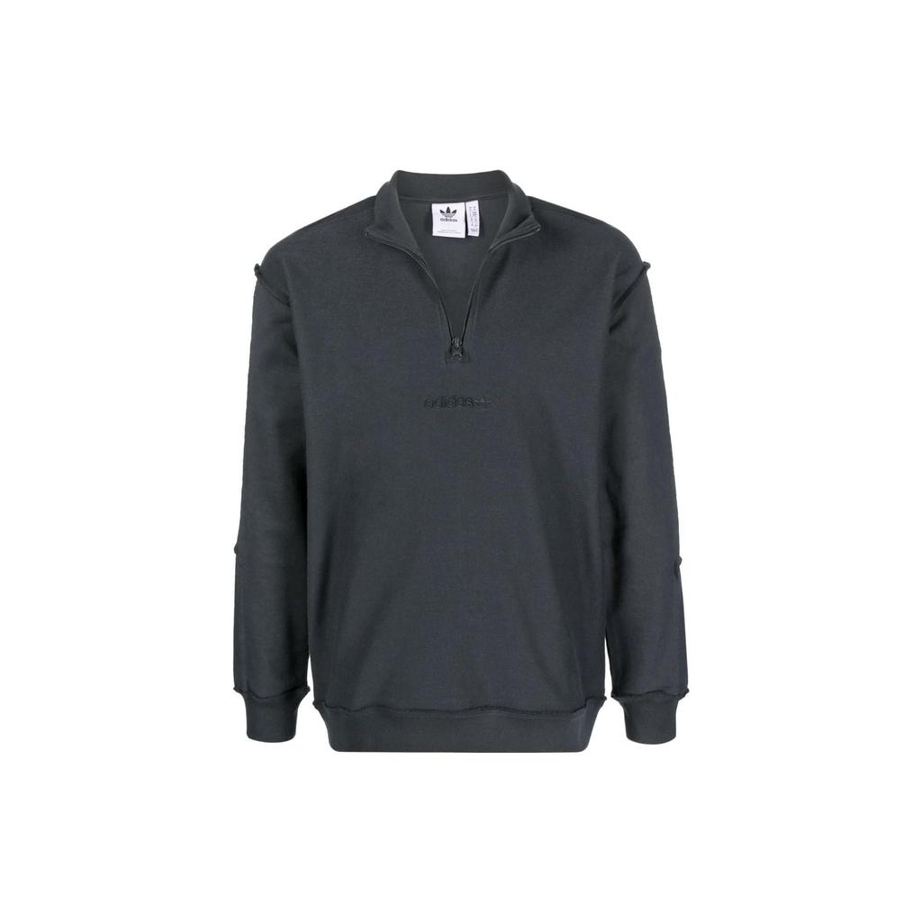 Adidas Originals Embroidered Logo Half-Zip High Collar Sweatshirt Men Tops Grey HP0417